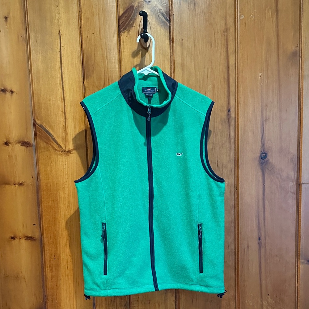 Vineyard Vines NWOT Men's Micro Fleece Harbor Full-Zip Vest Size M Green Navy